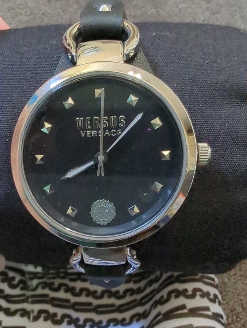 Versus Versace Black Dial with Gold Accents Leather Strap Watch